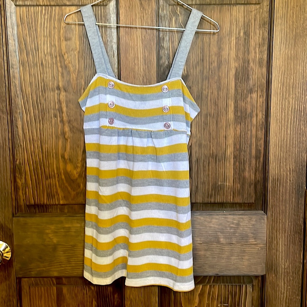 Gorgeous striped yellow, white, and gray thick-strapped FANG tank! Super soft.